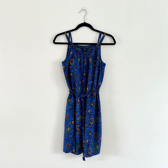 J. Crew Factory Blue Paisley Cotton Sundress Scoop Neck with Belt Size XS - Picture 2 of 14
